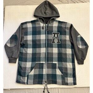 Arizona Jean Co Plaid Hoodie Size Large Gray & Green Full Zip Vintage Workwear